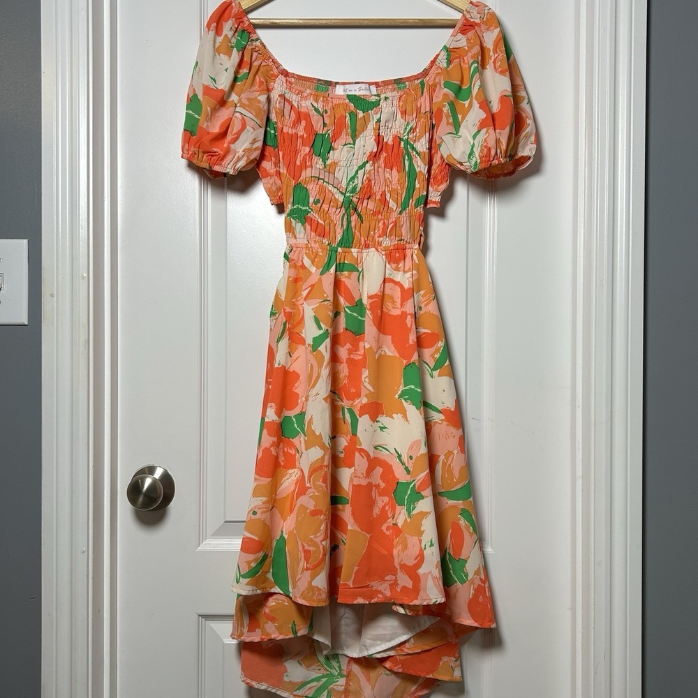 Meet Me in Santorini Floral Puff Sleeve Smocked Midi Dress Tomato Girl Style